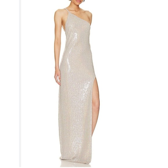 The Sei Metallic One-Shoulder Gown Open Back Sleeveless Size M NWT $679 - Picture 8 of 13